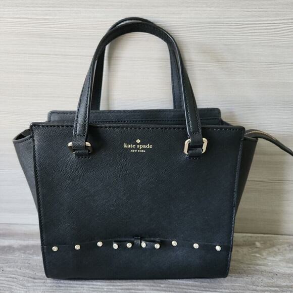 Kate Spade New York Laurel Way Jeweled Small Hadlee Handbag + Wallet Black EUC - Picture 2 of 16